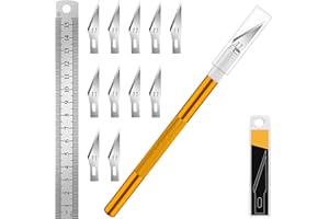 Artcut 1 Pz Coltello Artigianale Coltello Hobby Coltello Exacto con 11 Pz Kit Lame in Acciaio Inossidabile, 1 Pz Acciaio 15 CM Righello per Arte, Scrapbooking, Stencil (Oro)