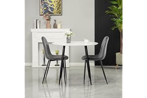 HomJoy Round White Slate Dining Table and Chairs Set 2, Modern 80cm Kitchen Table and Grey Velvet Padded Chairs,Sturdy Metal Legs, for Home Office Dining Room Living Room Restaurant Pub (80cm+grey)