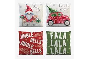 AIBIIN Świąteczne poszewki na poduszki 45 x 45 cm, Święty Mikołaj, wesołe Boże Narodzenie, miękkie, dekoracyjne poszewki na poduszki na sofy, z niewidocznym zamkiem błyskawicznym, zestaw 4 szt