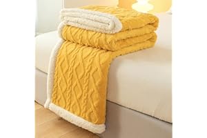 QOFLY Koc Sherpa premium 150 x 200 cm, puszysty, żółty koc polarowy na łóżko, sofę i do salonu, miękki i przytulny koc do wnętrz