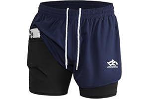 LORSPORTCH Pantaloncini da Corsa 2 in 1 da Uomo Fitness Allenamento per Maratona all'aperto con Tasche incorporate