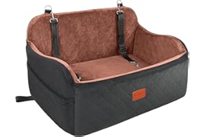 Lealchum Dog Car Seat for Large Size Dog,Soft Fabric Vehicle Dog Bed Filling Memory Foam,Car Seat for Dogs with 2 Clip-On Dogs Leashs,Removable and Washable Comfy Pet Car Seat(Black/Brown, Large)