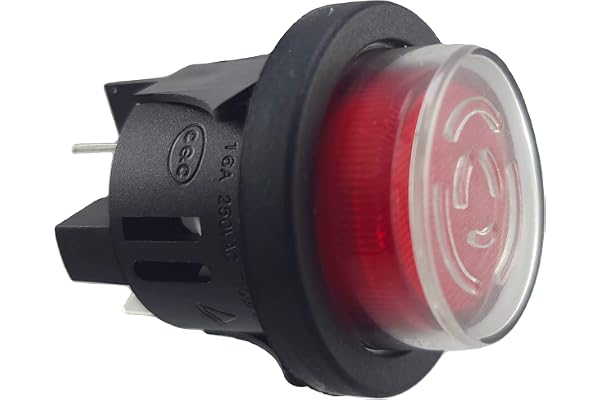 Tryckbrytare PS18-16 med vattentätt lock, installation ø 25 mm 250 V 16 A röd, upplyst push-EIN push-Up, platt plugg 6,3 mm