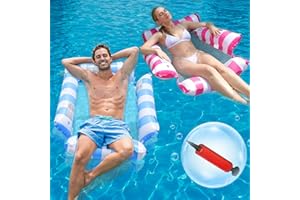 DONGCHEN 2 Pack Inflatable Pool Floats Hammock, 4-in-1 Multi-Purpose Portable Water Pool Floats with a Manual Air Pump, Pool Chairs to Beach, Swimming Pool, Exercise Saddle, Hammock, Drifter (Blue, Pink)
