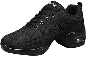 YUKTOPA Scarpe jazz, da donna, moderne, con suola divisa, per danza, traspiranti, leggere, in rete, con pizzo