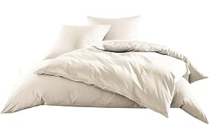 Mako-Satin Baumwollsatin Bettwäsche Uni einfarbig zum Kombinieren (Bettbezug 155 cm x 220 cm, Natur)