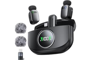Pnitri Mini Microphone for iPhone, Wireless Lavalier Microphones with Charging Case for iOS/Android [Lightning/USB-C], Bluetooth Mic with Noise Reduction for Video Recording/Live Streaming/TikTok