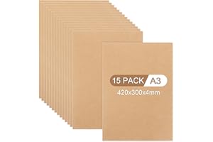 GBACHOOSE 15 Stück A3 MDF Platten, 420 x 300 x 4 mm Holzplatte, Sperrholzplatte Din A3, Holzplatten zum Basteln, Pappelsperrholz 4mm, MDF Platte für Laubsäge, Laserschnitt, CNC Router, Modellierung