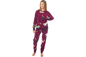 Daisy Dreamer Womens Printed Fleece Pyjama Set Soft & Warm Sleepwear Loungewear Nightwear Long Sleeve Top Ladies Animal Print Pjs