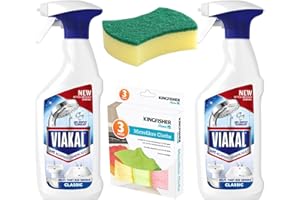 REUBSRETAIL Viakal Limescale Remover (2 x 500ml), Microfiber Cloths (3-Pack), Scrub (1 pack) Limescale Method Cleaning Products, Antibacterial Spray, No Bleach.