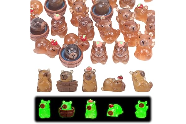 GlamRays Capybara Lot de 30 mini figurines lumineuses en résine Capybara - Mini jouets - Cadeau de bureau - Décoration artisanale d'extérieur