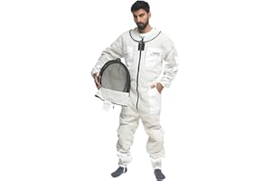 VIBEOUT Combinaison d'apiculture ultra ventilée 3 couches en maille de qualité supérieure pour hommes et femmes, voile d'escrime, combinaison d'apiculteur professionnelle anti-piqûre (Blanc, Medium)