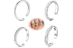 AVYRING 4 Pcs Adjustable Toe Rings for Women, Floral Diamond Plain Thin Band, Stainless Steel & 14K Gold Plated, Silver/Gold, Open Stackable Foot Jewelry for Beach Vacation Everyday Wear