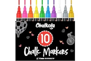 ‎CHALKOLA Chalkola 10 Kreidestifte für Tafel Abwaschbar - (10 Stifte, 6mm Kreidestift) Kreidestifte für Fenster, Tafelkreide & Glasstifte, Chalk Marker, Kreidemarker Abwischbar, Fensterfarben Kinder