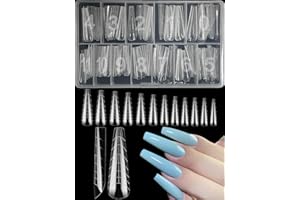 XIAOHEBAN 120 Pezzi Unghie Finte Nail System Dual Nail Form, 12 Taglie Dual Form Ballerina Acrilico Tip Unghie Ricostruzione con Scala Graduata per Unghie Strumenti Per Manicure E Nail Art Diy At Home