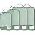 ECOHUB 4pcs Compression Packing Cubes, Suitcases Organiser Bag with Tag, Recycled Travel Bags Organiser for Backpack, Tear-resistant Packing Organiser for Carry On Luggage, Green (Patent Pending)