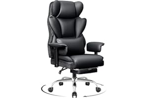 DoChair Silla Ergonómica Escritorio Amplia, Silla Oficina Ejecutiva con Reposapiés 165 ° Respaldo Ajustable Silla Gaming en casa Cuero imitación 150-200KG, Negro