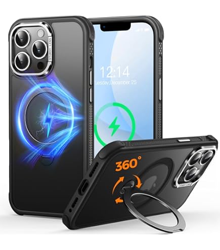 DASFOND Custodia Supporto Magnetico iPhone 13 Pro, 2023 aggiornato [All-in-1] [Supporto anello invisibile] MagSafe compatibile Cover trasparente opaca Custodia ultra sottile antiurto militare, Nero