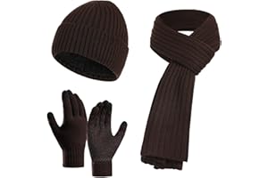 Jarseila Herren Mütze Schal und Handschuhe Set Winter Warme Wintermütze Touchscreen Handschuhe Winterschal Beanie mit Fleecefutter Strickmütze Unisex