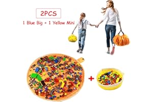 SUMBABO Toy Bag Storage Mat - Toy Organizer Storage Bag by Drawstring for Kid Storing Bricks with Cap Like Travel Bag 2Pcs=1Big+1Mini