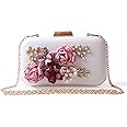 EVEOUT Sac à Main de Mariage Perlé Fleur pour Les Mariées,Pochette du Soir en Cuir pour Femme Sac de Fête pour Les Femmes Pet