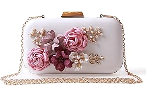 EVEOUT Bolso de Novia con Cuentas Flor Perlas para Novias,Bolso de Mano para Mujer en Piel Bolso de Fiesta para Mujer