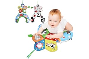 Vicloon Cojín para Bebés,Cojín de Actividades,Estera del Bebé en Blanco y Negro,Cojín Interactivo para bebé,Almohada de Bebe con Mordedor y Espejo,Juguetes de Bebés con Papel Crepé para Recién Nacido