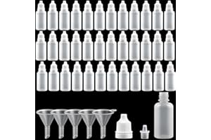 Akamino 100 Pcs 20ml Dropper Bottles,Plastic Translucent Squeeze Bottles with Caps & 5 Funnels, Eye Liquid Empty Drop Bottles for Paint Sample Essential Oil Liquid