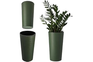 KADAX Macetero Alto de Plastico para Interior y Exterior, Maceta Grande y Decorativa para Plantas de Gran Tamaño y Árboles Pequeños (Verde, 30 cm)