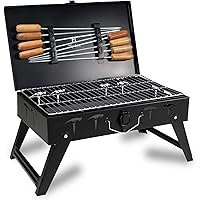 H Hy-tec (Device) HYBB - Traveler Foldable Barbeque Grill with 8 Skewers & Charcoal Tray (Black)