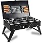 H Hy-tec (Device) HYBB - Traveler Foldable Barbeque Grill with 8 Skewers & Charcoal Tray (Black)