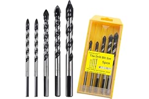 luwiscook 5Pcs Tile Drill Bit, Professional Masonry Drill Bit for Porcelain, Ceramic Tile, Brick, Granite Marble, Cement, Glass, Plastic, Wood, Industrial Strength Drill Bits Set 6/6/8/10/12mm