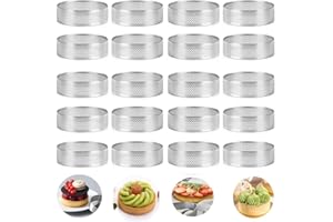 Happysnow 20 anillos redondos para tartas con agujero, pastel de frutas, quiches, tartas, mousse, cocina, molde para hornear, anillo perforado para mousse, 8 cm