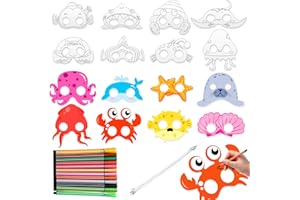 Aoriher 40 Maschere Fai-da-Te con Animali dell'Oceano con Pennarelli Colorati Maschere di Carta Animali Marini Maschere da Colorare Sotto il Mare per Bambini Attività in Classe Costume