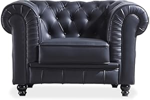 ADEC GROUP Chesterfield, Sofa Individual de una Plaza, Sillon Descanso, 1 Persona, Acabado en Simil Piel Color Negro y Capitone, Medidas: 115 cm (Largo) x 84 cm (Fondo) x 75 cm (Alto)