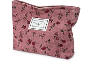 Aucuu Kosmetyczki dla kobiet, mała kwiatowa płócienna kosmetyczka, sztruksowa kosmetyczka z nadrukiem kwiatu róży, wielofunkcyjna podróżna kosmetyczka z metalowym zamkiem błyskawicznym dla kobiet,