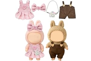 BRYNDO Doll Clothes Set for 17cm Plush Dolls – Tweed Dress, Bow & Mini Bag – Doll Outfit Doll Accessories Gifts – Fits Bunny Plush Toys – For Girls & Boys (Pink+Brown)