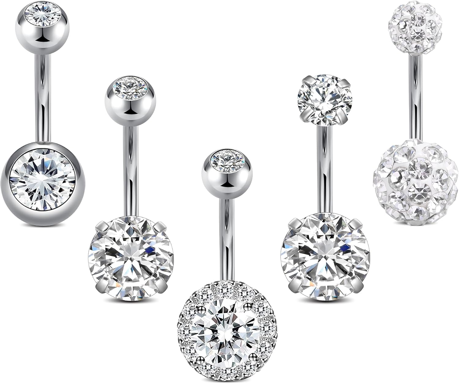 Crdifu Pack of 5 Stainless Steel Belly Button Ring Set 14 Gauge 10mm Barbell Navel Bars Piercing Jewellery