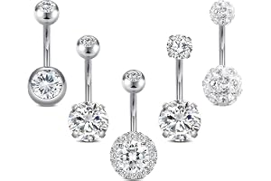 Crdifu Pack of 5 Stainless Steel Belly Button Ring Set 14 Gauge 10mm Barbell Navel Bars Piercing Jewellery