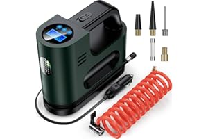 Ipflin Tyre Inflator Air Compressor 12V DC,Digital Car Tyre Pump 150 PSI, Preset Tyre Pressure & Auto Shutoff,Digital Air Pump for Car Tyres Bicycles Other Inflatables,Dark Green.