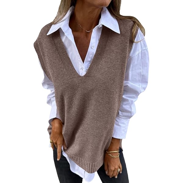 LCDIUDIU Veste Sans Manches Femme,Pull Col V Pour Femme Gilet Rétro Bleu Marine En Laine Courte À Rayures Géométriques Gilets Tricotés Sans Manches Gilet Style Preppy Jumper Uniforme Débardeur, S