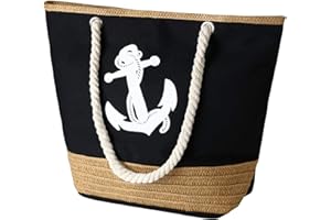 flintronic Bolsa de Playa para Mujer, Totalizador de Lona de Verano, Bolso Grande con Asa de Cuerda para Playa, día de Fiesta, Compras, Viajes Diseño del Patrón de Anclaje