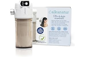Filtro Ducha Elimina el Exceso de Cal y Cloro - Ecológico Libre de Sulfito Cálcico E226 Elimina Metales Pesados - Filtro Ducha para el Pelo y la Piel de 50.000 L Fácil Instalación - Alkanatur