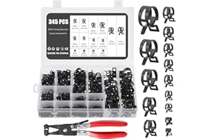 Knpwer 345 Pcs Clip à Ressort Tuyau Serre joints 14 Tailles Tuyaux Colliers de Clip à Ressort Tuyau Serrage Ajustable de Tailles 5-22mm,Avec une Pince à Collier de Serrage (345, 14 Sizes)