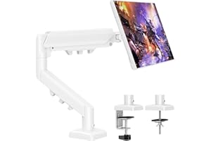 ELIVED Single Monitor Arm - Adjustable Gas Spring Monitor Stand for 13-32 Inch Screens up to 9KG, Ergonomic Desk Mount with Tilt, Swivel & Rotate, VESA 75/100mm, 2 Mounting Clamp, White, EV6013W