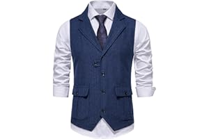 MAKINGDA Men's Herringbone Tweed Waistcoats V Neck Casual Suit Vest for Formal & Informal Occasions