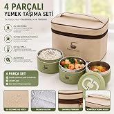 4 Par&ccedil;alı Yemek Taşıma Seti, Isı Yalıtımlı Termos &Ccedil;anta, Sızdırmaz Yemek Kabı, Su Ge&ccedil;irmez Beslenme &Ccedil;antası, Lunch Box Seti