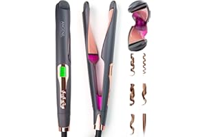 ANGENIL Pro Twist Hair Straighteners for Women, Dual Voltage Hair Straighteners and Curler 2 in 1, Multi-Stylers Round Hair Curling Iron with Anti Silicone Mat, LCD Display, (140°C-230°C)