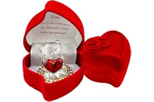 SAFFRI Glass bear in Red Rose Box for a Special Sister Gift Birthday Christmas Xmas Wedding Anniversary Present
