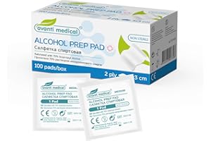 Avanti Medical Compresses imprégnées d’alcool – Compresse 2 épaisseurs avec 70% d’éthanol – Désinfection et nettoyage pour la maison ou en voyage - 100 pièces, 3x3 cm, emballage individuel